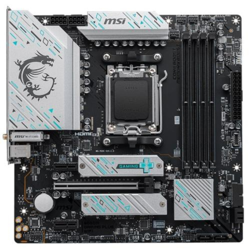 Материнська плата AM5 MSI B650M GAMING PLUS WIFI, B650, 4xDDR5, Int.Video (CPU), 4xSATA3, 2xM.2, 1xPCI-E 4.0 x16, 2xPCI-E 3.0 x1, ALC897, RTL8125BG, WiFi 6E, Bluetooth 5.3, 11xUSB3.2/4xUSB2.0, HDMI/DP, MicroATX