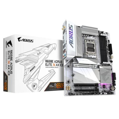 Материнська плата AM5 Gigabyte B650E AORUS ELITE X AX ICE, B650, 4xDDR5, Int.Video (CPU), 4xSATA3, 3xM.2, 1xPCI-E 5.0 x16, 2xPCI-E 4.0 x16, Realtek 7.1, Realtek 2.5Gb, WiFi 6E, Bluetooth 5.3, 14xUSB3.2/8xUSB2.0, 2xHDMI/Type-C, ATX