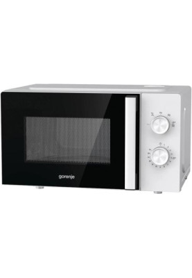 Мікрохвильова піч Gorenje MO20E1WH, White, 800W, 20л, звичайна (соло), 5 рівнів потужності, поворотні перемикачі, відкривання ручкою, очищення парою AquaClean