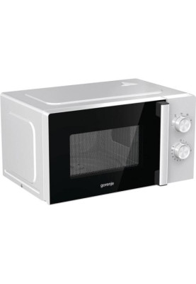 Мікрохвильова піч Gorenje MO20E1WH, White, 800W, 20л, звичайна (соло), 5 рівнів потужності, поворотні перемикачі, відкривання ручкою, очищення парою AquaClean