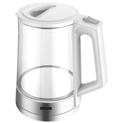 Електрочайник Edler EDEK-821, White, 2000W, 1.8л, скло+нерж.сталь, дисковий, індикатор рівня води, підсвічування, захист від перегріву, захист від кипіння без води