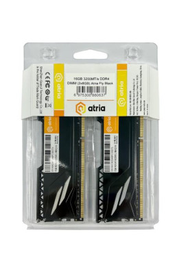 Пам'ять 8Gb x 2 (16Gb Kit) DDR4, 3200 MHz, Atria Fly, Black, 18-22-22-42, 1.35V, з радіатором (UAT43200CL18BK2/16)