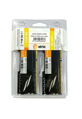 Пам'ять 16Gb x 2 (32Gb Kit) DDR4, 3600 MHz, Atria Fly, Black, 18-22-22-42, 1.35V, з радіатором (UAT43600CL18BK2/32)