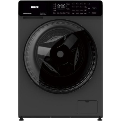 Пральна машина Edler EWF6028GDD, Dark Grey, 6кг, фронтальна, 16 програм, 1200 об/хв, чорний люк, інвертор, прямий привід LG, сенсорний дисплей, підсвітка баку, пара, комбіноване керування, барабан «Snowflake», функція Smart Wash, A+++, 85x59.5x51см