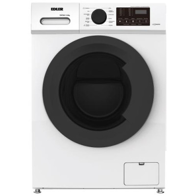 Пральна машина Edler EWF9041, White, 9кг, фронтальна, 12 програм, 1400 об/хв, чорний люк, дисплей, самоочистка барабану, комбіноване керування, барабан «Snowflake», відкладений старт, A+++, 85x59.5x60см