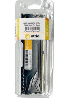 Пам'ять 8Gb DDR4, 2666 MHz, Atria Fly, Black, 19-19-19-43, 1.2V, з радіатором (UAT42666CL19B/8)