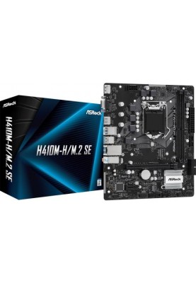 Мат.плата 1200 (H410) ASRock H410M-H/M.2 SE, H370, 2xDDR4, Int.Video(CPU), 4xSATA3, 1xM.2, 1xPCI-E 3.0 x16, 1xPCI-E 3.0 x1, 1xM.2 (Key E), ALC897, RTL8111H, 6xUSB3.2/6xUSB2.0, VGA/HDMI/DP, MicroATX