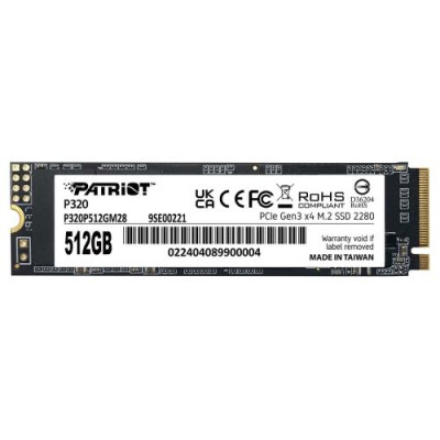 Твердотільний накопичувач SSD 512Gb, Patriot P320, PCI-E 3.0 x4, M.2 2280, 3D TLC, 3000/2200 МБ/с (P320P512GM28)
