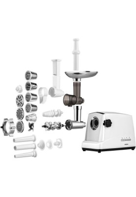 М'ясорубка Ardesto MGA-2300J, White/Silver, 1750Вт, 3 диски, 2кг/хв, соковижималка для томатів та ягід, тертка/шатківниця, насадки домашніх ковбасок та кеббе, для картоплі, реверс