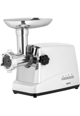 М'ясорубка Ardesto MGA-2300J, White/Silver, 1750Вт, 3 диски, 2кг/хв, соковижималка для томатів та ягід, тертка/шатківниця, насадки домашніх ковбасок та кеббе, для картоплі, реверс