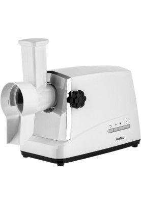 М'ясорубка Ardesto MGA-2300J, White/Silver, 1750Вт, 3 диски, 2кг/хв, соковижималка для томатів та ягід, тертка/шатківниця, насадки домашніх ковбасок та кеббе, для картоплі, реверс