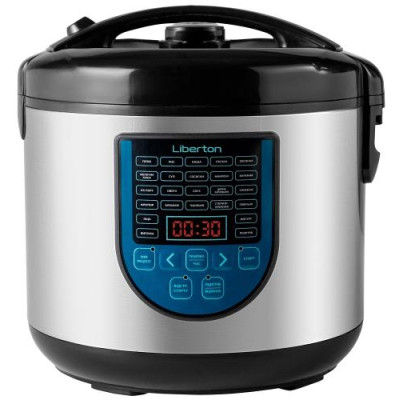 Мультиварка Liberton LMC-3104, Silver/Black, 900W, 5л, керування електронне, 25 програм, таймер, підтримка температури, тефлонове покриття чаші, годинник, ополоник