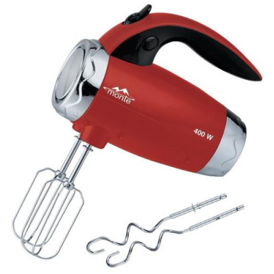 Міксер Monte MT-2005 R, Red, 400W, ручний, 6 швидкостей, турбо режим, винчики, гаки для замісу тесту