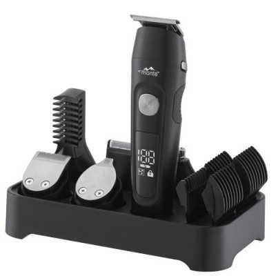 Машинка для стрижки Monte MT-5041 B, Black, 5W, живлення: аккумулятор, 9 насадок тример 40мм, 3/6/9/12мм, триммер для бороди, для тіла, для носа та вух, для дизайну, бритва, година роботи до 60хв, LCD індикатор