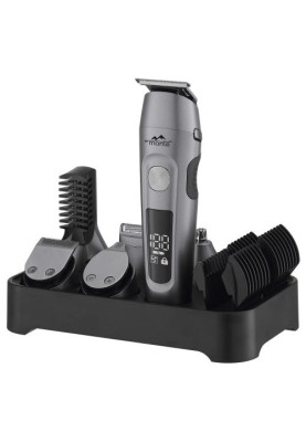 Машинка для стрижки Monte MT-5041 G, Black, 5W, живлення: акумулятор, 9 насадок тример 40мм, 3/6/9/12мм, тример для бороди, для тіла, для носу і вух, для дизайну, бритва, час роботи до 60хв, LCD індикатор