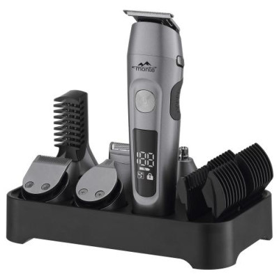 Машинка для стрижки Monte MT-5041 G, Black, 5W, живлення: аккумулятор, 9 насадок тример 40мм, 3/6/9/12мм, триммер для бороди, для тіла, для носа та вух, для дизайну, бритва, година роботи до 60хв, LCD індикатор
