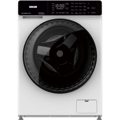 Пральна машина Edler EWF7208SWDD, White, 7кг, фронтальна, 16 програм, 1200 об/хв, чорний люк, інвертор, прямий привід LG, сенсорний дисплей, підсвітка баку, пара, комбіноване керування, барабан «Snowflake», функція Smart Wash, A+++, 85x59.5x60см