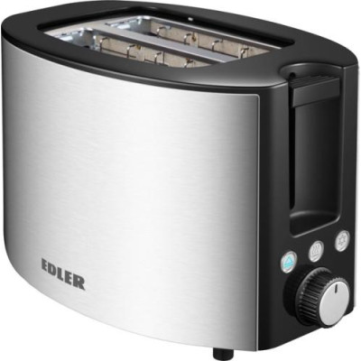 Тостер Edler EDTS-2572, Inox/Black, 750W, 2 тости, 2 відділення, 5 режимів підсмажування, розморожування, підігрів, пластиковий корпус з нерж сталлю