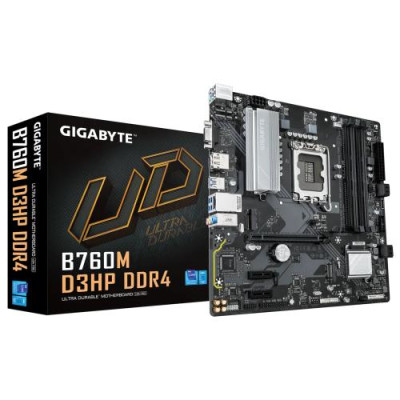Материнська плата LGA1700, Gigabyte B760M D3HP DDR4, B760, 4xDDR4, Int.Video(CPU), 4xSATA3, 2xM.2, 1xPCI-E 4.0 x16, 2xPCI-E 3.0 x1, Realtek 7.1, Realtek GbE, 6xUSB3.2/6xUSB2.0, VGA/HDMI/DP, MicroATX
