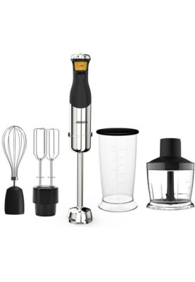 Блендер Ardesto HBG-800DWHCHC, Black, 800W, занурювальний, 5 швидкостей, LED індикація, 4 насадки, подрібнювач 500мл, мірний стакан 600мл, вінчик, насадка-міксер, захист від розбризкування
