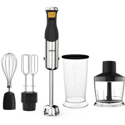 Блендер Ardesto HBG-800DWHCHC, Black, 800W, занурювальний, 5 швидкостей, LED індикація, 4 насадки, подрібнювач 500мл, мірний стакан 600мл, вінчик, насадка-міксер, захист від розбризкування