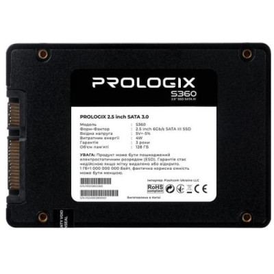 Твердотільний накопичувач SSD 128Gb, ProLogix S360, SATA3, 2.5`, 3D TLC, 530/510 МБ/с (PRO128GS360)
