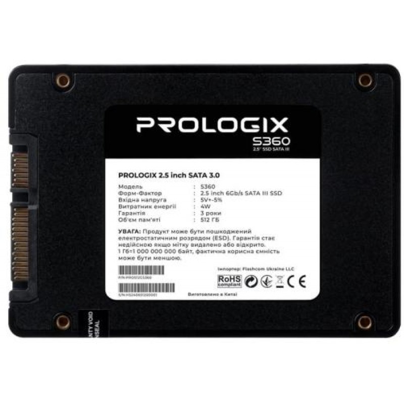 Твердотільний накопичувач SSD 512Gb, ProLogix S360, SATA3, 2.5", 3D TLC, 530/510 МБ/с (PRO512GS360)