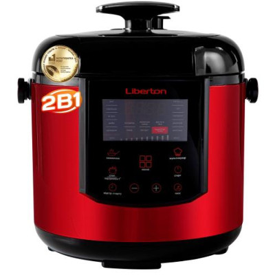 Мультиварка-скороварка Liberton LPC-4502, Red/Black, 1000W, електронне управління, чаша 6л, дисплей, 18 програм, мультикухар, антипригарне покриття, таймер відстрочки, автопідігрів