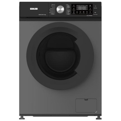 Пральна машина Edler EWF6031GRY, Dark Grey, 6кг, фронтальна, 16 програм, 1000 об/хв, чорний люк, пара, інвертор, сенсорний дисплей, комбіноване керування, штормове прання, барабан «Snowflake», A+++, 85x59.5x44см