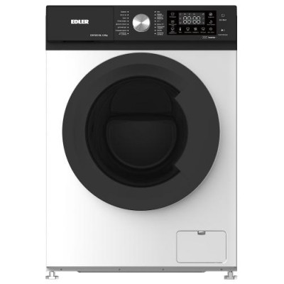 Пральна машина Edler EWF6031BL, White, 6кг, фронтальна, 16 програм, 1000 об/хв, чорний люк, пара, інвертор, сенсорний дисплей, комбіноване керування, штормове прання, барабан «Snowflake», A+++, 85x59.5x44см