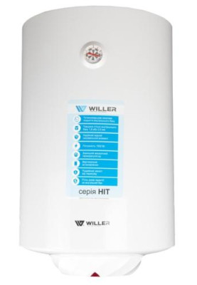 Водонагрівач Willer EV80R-HIT, White, 1500W, 80л, вертикальний, мокрий ТЕН, механічне керування, зовнішній терморегулятор, бак титанокварцова емаль, C, 75.8х45х46.5см