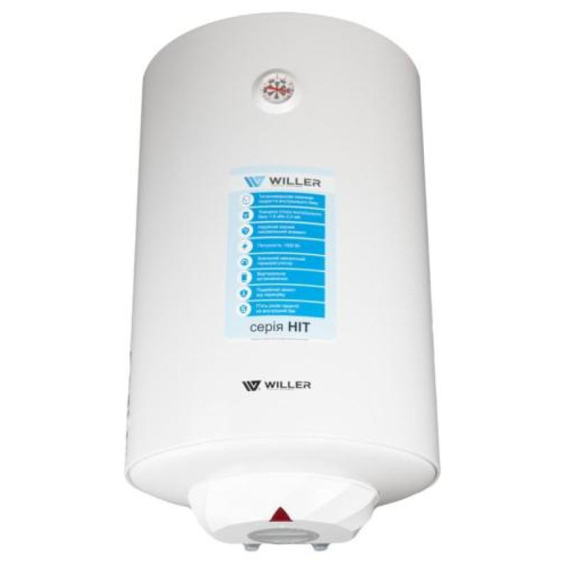 Водонагрівач Willer EV80R-HIT, White, 1500W, 80л, вертикальний, мокрий ТЕН, механічне керування, зовнішній терморегулятор, бак титанокварцова емаль, C, 75.8х45х46.5см