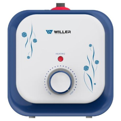 Водонагрівач Willer PU10RF Cubus, White/Blue, 1500W, 10л, мокрий ТЕН, горизонтальний, механічне керування, під мийкою, прямокутний, подача води зверху, зовнішній терморегулятор, В, 25.1x25.1х38.6см