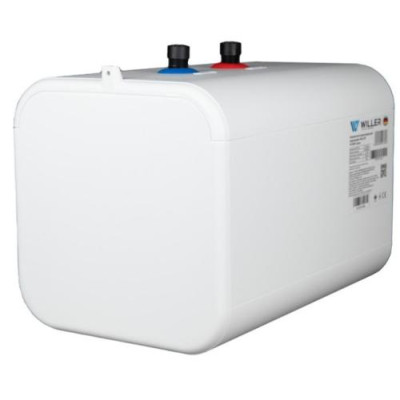 Водонагрівач Willer PU10RF Cubus, White/Blue, 1500W, 10л, мокрий ТЕН, горизонтальний, механічне керування, під мийкою, прямокутний, подача води зверху, зовнішній терморегулятор, В, 25.1x25.1х38.6см