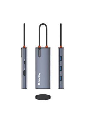 Хаб USB ColorWay "5-in-1", Grey, Type-C 3.0 - 3xUSB 3.0 / HDMI / 1xType-C (100 Вт), кабель 17 см, алюмінієвий корпус (CW-HUB01)