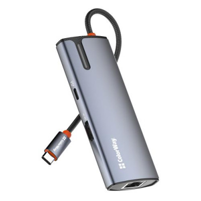 Хаб USB ColorWay "6-in-1", Grey, Type-C 3.0 - 3xUSB 3.0 / HDMI / GLan / 1xType-C (100 Вт), кабель 17 см, алюмінієвий корпус (CW-HUB02)