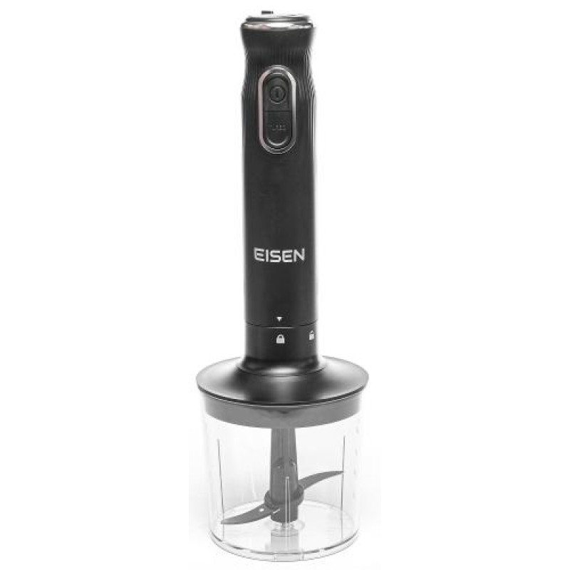 Блендер Eisen EBS-104P, Black, 1000W, занурювальний, 2 швидкості з плавним регулюванням, турбо режим, подрібнювач 400мл, склянка 500мл, насадка для пюре, вінчик