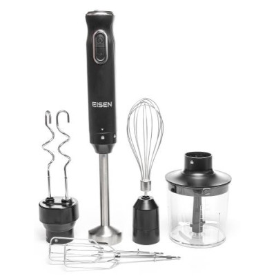 Блендер Eisen EBS-133M, Black, 1000W, занурювальний, 2 швидкості з плавним регулюванням, турбо режим, подрібнювач 400мл, склянка 500мл, насадка-міксер, гаки для тіста, вінчик