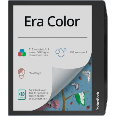 Електронна книга 7" PocketBook Era Color, Stormy Sea, WiFi, 1680x1264 (E Ink Kaleido 3), 1Gb/32Gb, сенсорний екран, 16 градацій сірого, 300 DPI, підсвічування екрану SMARTlight, 2500 mAh, 8 (PB700K3-1-CIS)