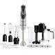 Блендер Liberton LHB-0312, Black/Inox, 1200W, занурювальній, плавне рег швидкості, вінчик, мірний стакан 600мл, мультиподрібнювач 1,75л, 4 диски, гак для тіста, насадка для пюре, насадка-міксер, спінювач молока