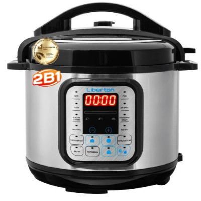 Мультиварка-скороварка Liberton LPC-4500, Inox/Black, 900W, електронне управління, чаша 5л, дисплей, 12 програм, керамічне антипригарне покриття, таймер відстрочки, автопідігрів, книга рецептів