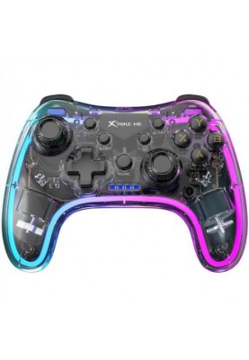 Геймпад Xtrike-Me GP-52, Transparent, бездротовий (Bluetooth), Switch / PS4 / PS3 / PC / Android / iOS, 17 кнопок, вібрація, LED підсвічування, акумулятор 800 mAh, Type-C