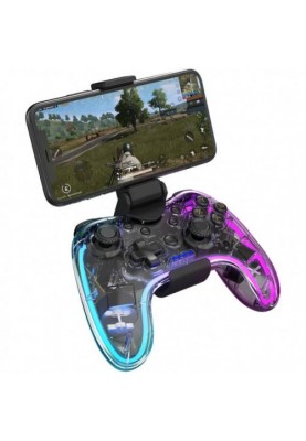 Геймпад Xtrike-Me GP-52, Transparent, бездротовий (Bluetooth), Switch / PS4 / PS3 / PC / Android / iOS, 17 кнопок, вібрація, LED підсвічування, акумулятор 800 mAh, Type-C