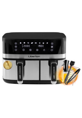 Мультипіч Liberton LAF-3205, Black/Inox, 2700W, 9л (5.5+3.5), 8 програм, 2 чаші, роздільне приготування, керування сенсорне, дисплей, таймер, антипригарне покриття чаші, 80-200 ˚C, спрей для олії, тримач для тостів, щипці для іжі, щітка для олії
