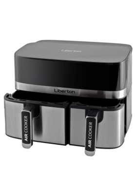Мультипіч Liberton LAF-3205, Black/Inox, 2700W, 9л (5.5+3.5), 8 програм, 2 чаші, роздільне приготування, керування сенсорне, дисплей, таймер, антипригарне покриття чаші, 80-200 ˚C, спрей для олії, тримач для тостів, щипці для іжі, щітка для олії