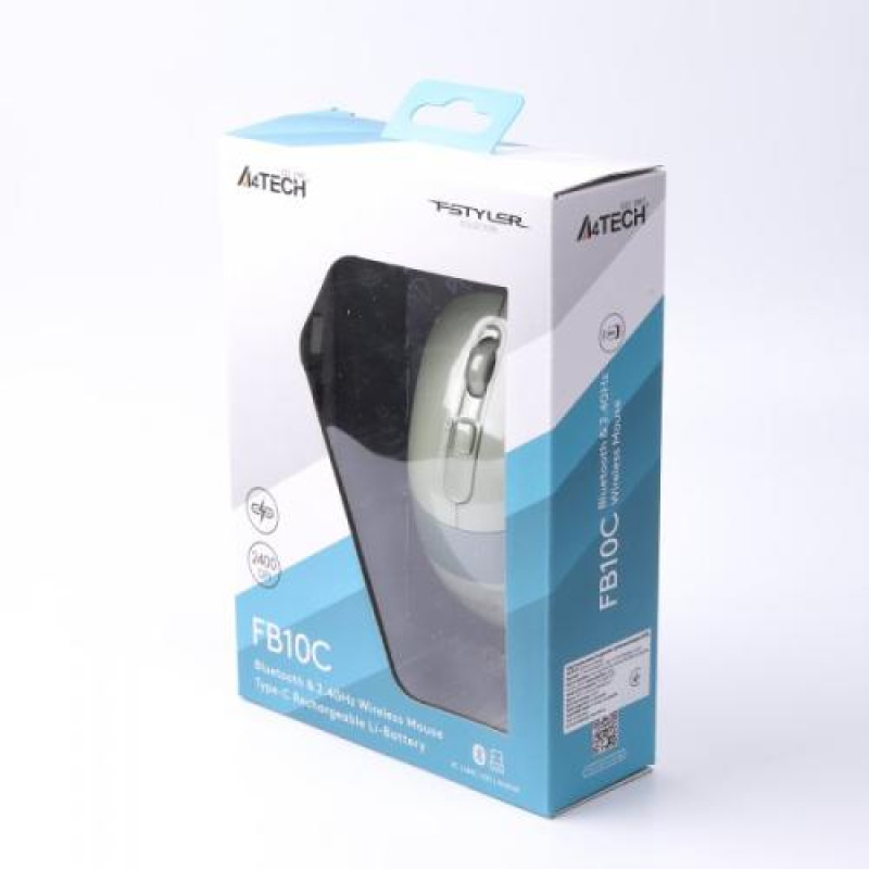 Миша A4Tech Fstyler FB10C, Matcha Green, USB, бездротова, оптична, BT+RF (Combo), 1200/1600/2000/2400 dpi, 125 Hz, 4 кнопки, вбудований Li акумулятор