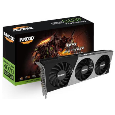 Відеокарта GeForce RTX 4070 SUPER, Inno3D, X3 OC, 12Gb GDDR6X, 192-bit, HDMI/3xDP, 2505/21000 MHz, 16-pin (N407S3-126XX-186162L)
