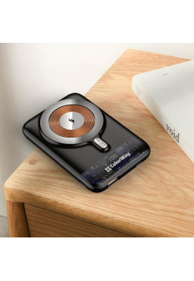 Універсальна мобільна батарея 10000 mAh, ColorWay, Black, 22.5 Вт, Type-C (PD3.0) / USB (QC3.0), бездротова зарядка (15 Вт), вбудований неодимовий магніт (CW-PB100LPA3BK-WPDD)