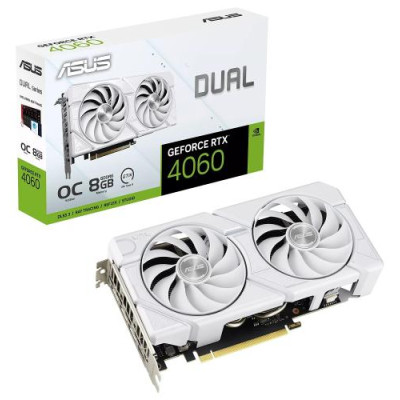 Відеокарта GeForce RTX 4060, Asus, DUAL EVO OC (White Edition), 8Gb GDDR6, 128-bit, HDMI/3xDP, 2535/17000 MHz, 8-pin (DUAL-RTX4060-O8G-EVO-WHITE)