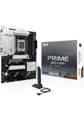 Материнська плата AM5 Asus PRIME X870-P WIFI, X870, 4xDDR5, Int.Video (CPU), 2xSATA3, 4xM.2, 1xPCI-E 5.0 x16, 3xPCI-E 4.0 x16, Realtek 7.1, WiFi 7, Bluetooth 5.4, Realtek 2.5Gb, HDMI/2xType-C, ATX